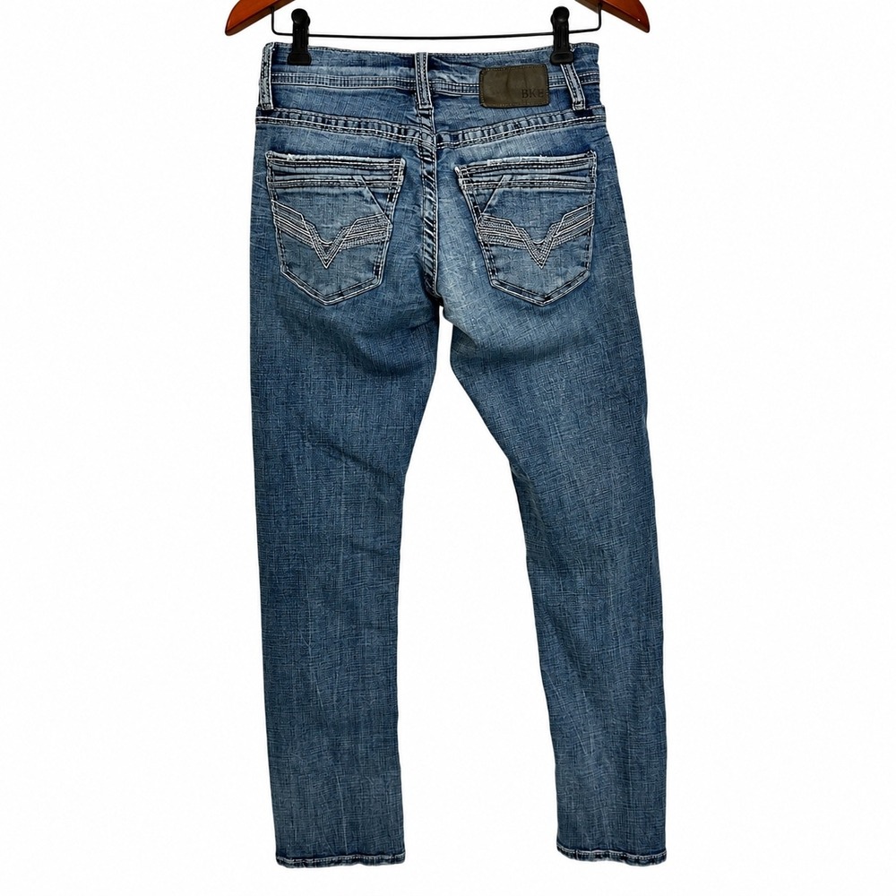 BKE Jake Straight Jeans Mens 28x30 Medium Wash Denim Contrast Stitch Stretch